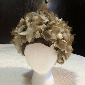 Vintage Brown & White Flower Petal Curler Hair Cover Hat